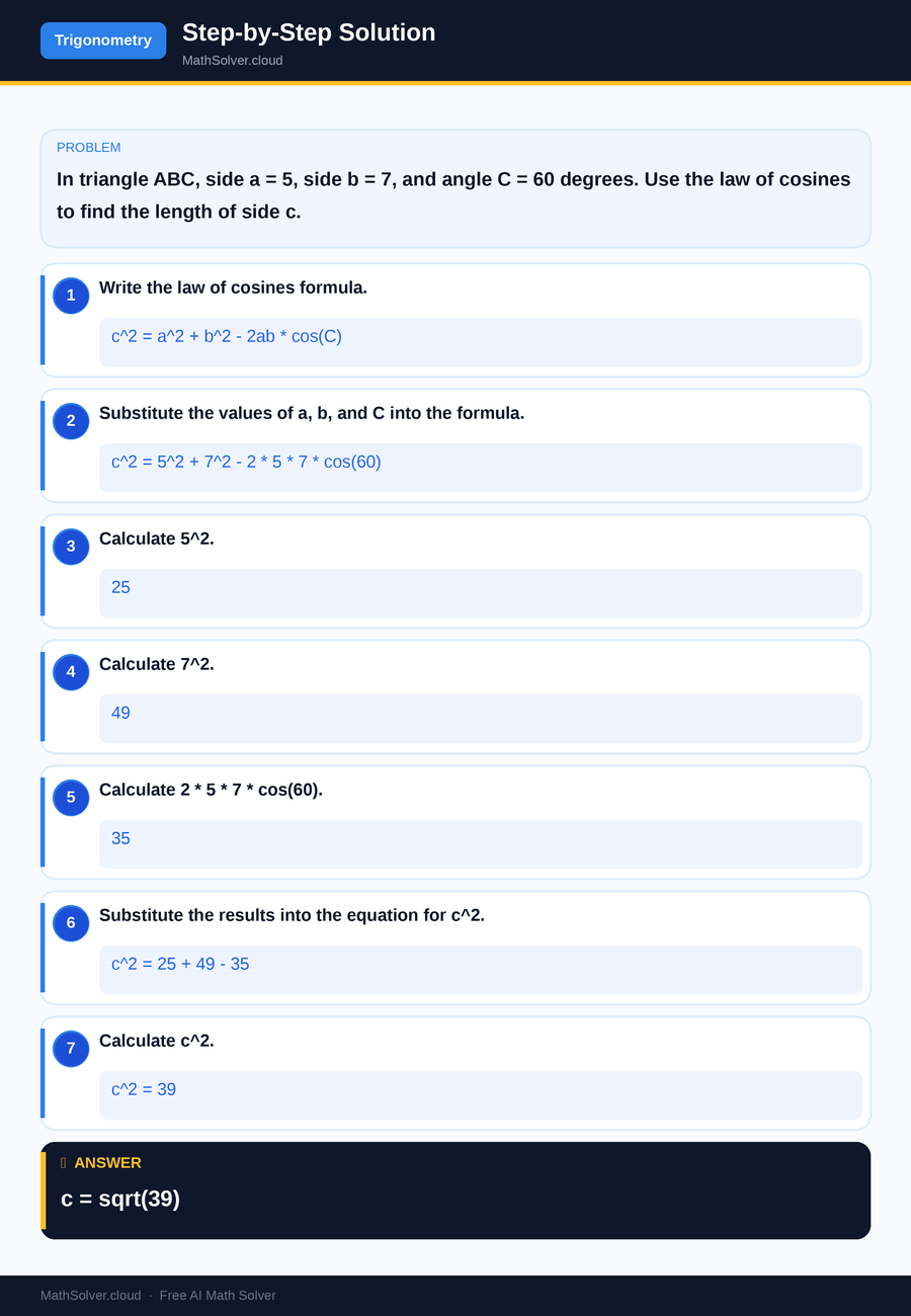 MathSolver solving example 1 — Trigonometry