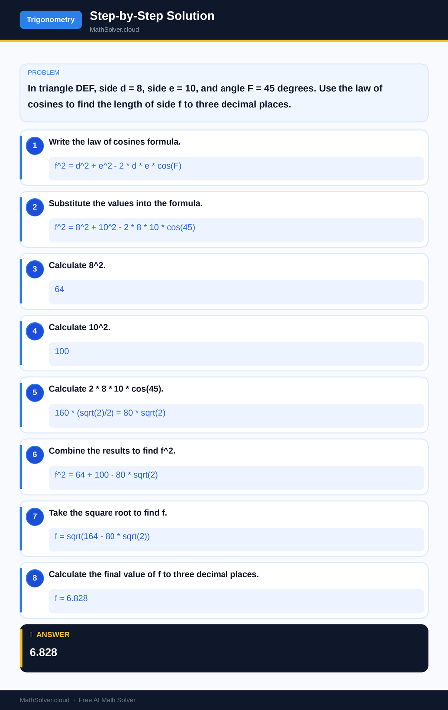 MathSolver solving example 2 — Trigonometry