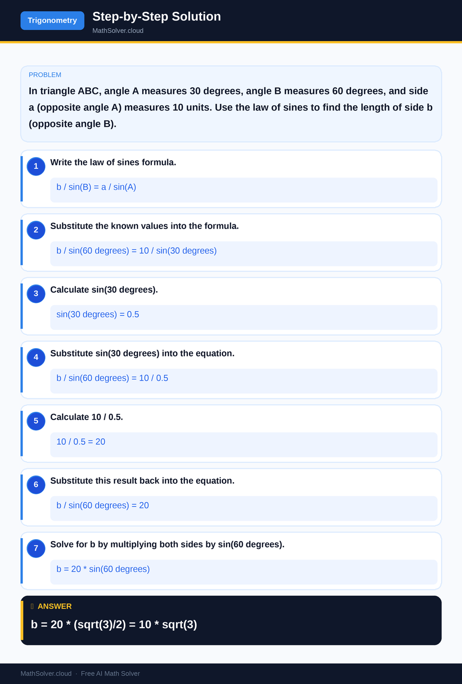MathSolver solving example 1 — Trigonometry