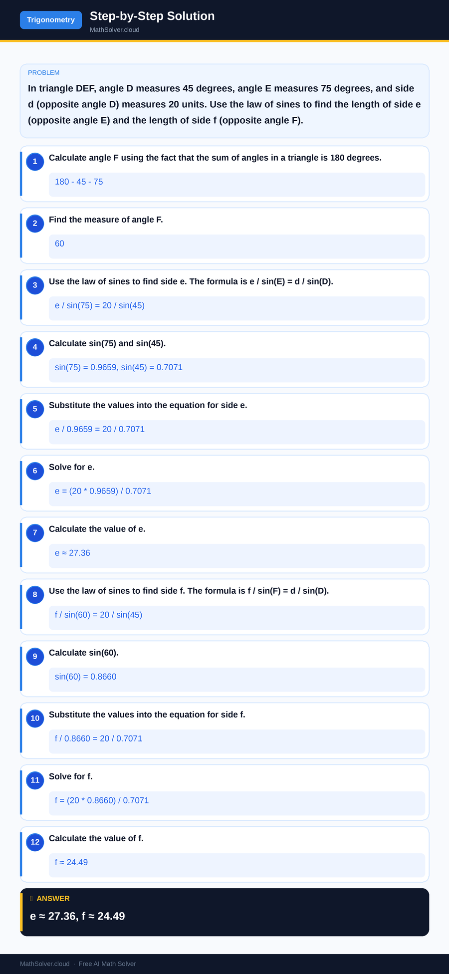 MathSolver solving example 2 — Trigonometry