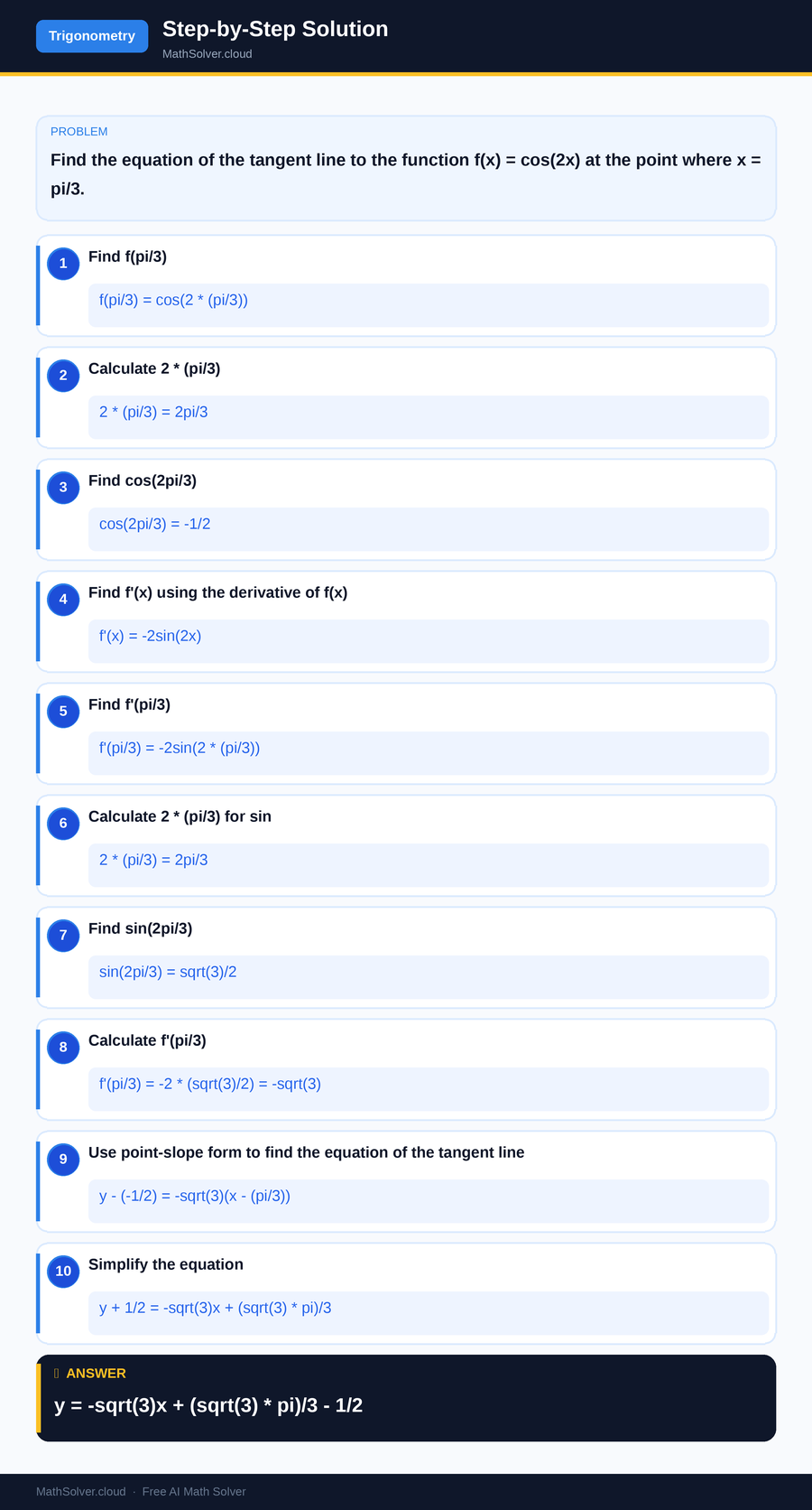 MathSolver solving example 2 — Trigonometry
