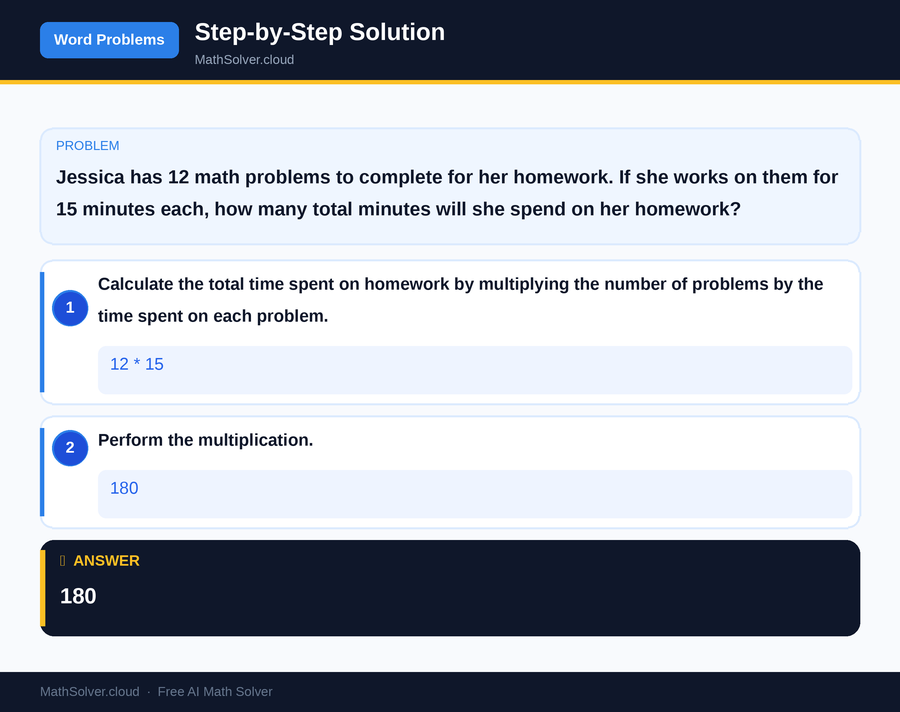 MathSolver solving example 1 — Word Problems & Homework