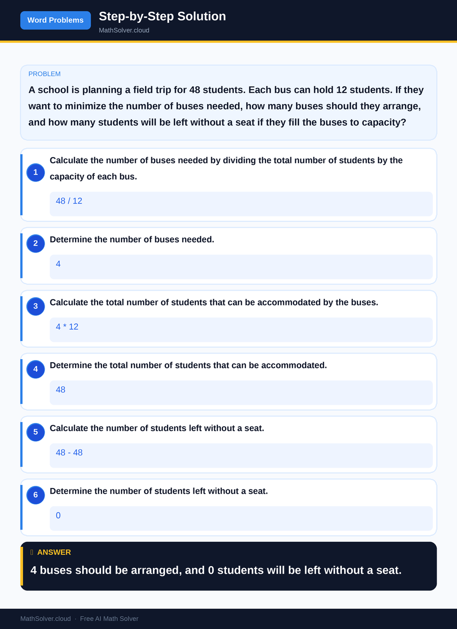 MathSolver solving example 2 — Word Problems & Homework