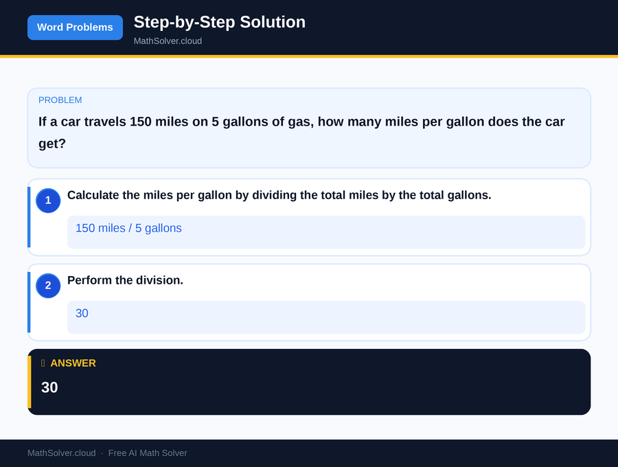 MathSolver solving example 1 — Word Problems & Homework