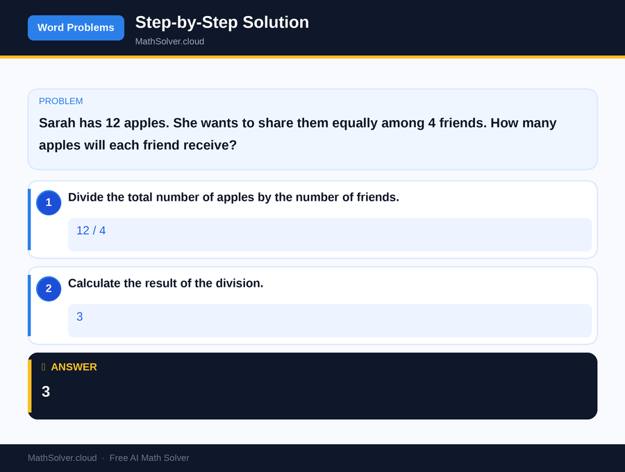 MathSolver solving example 1 — Word Problems & Homework