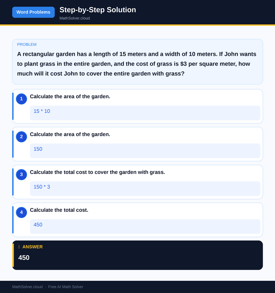 MathSolver solving example 2 — Word Problems & Homework
