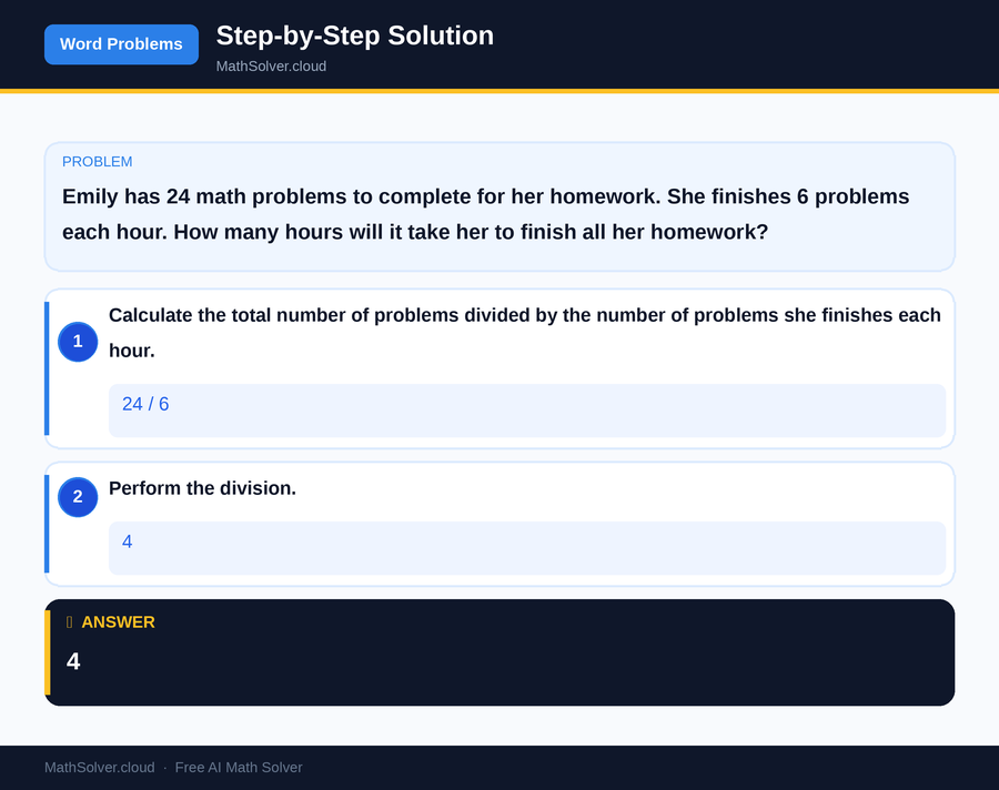 MathSolver solving example 1 — Word Problems & Homework