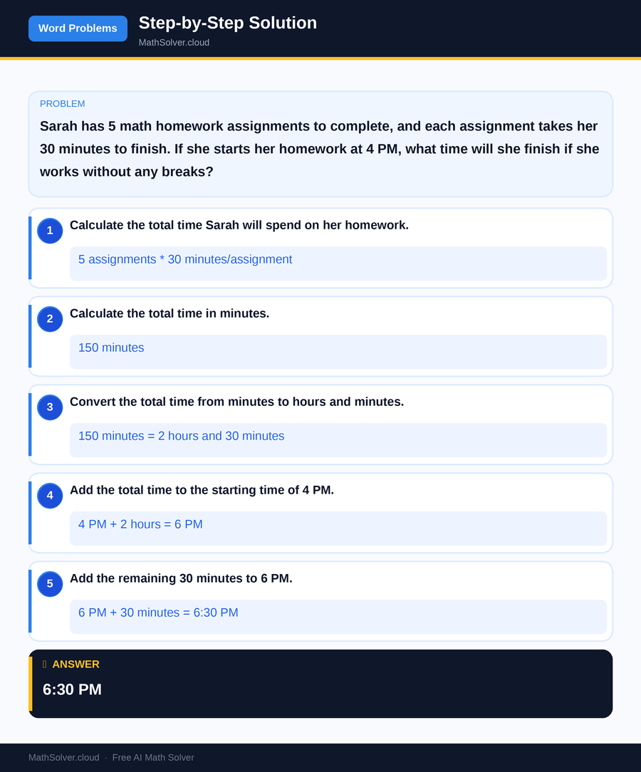 MathSolver solving example 1 — Word Problems & Homework