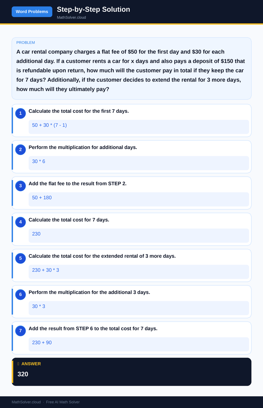 MathSolver solving example 2 — Word Problems & Homework