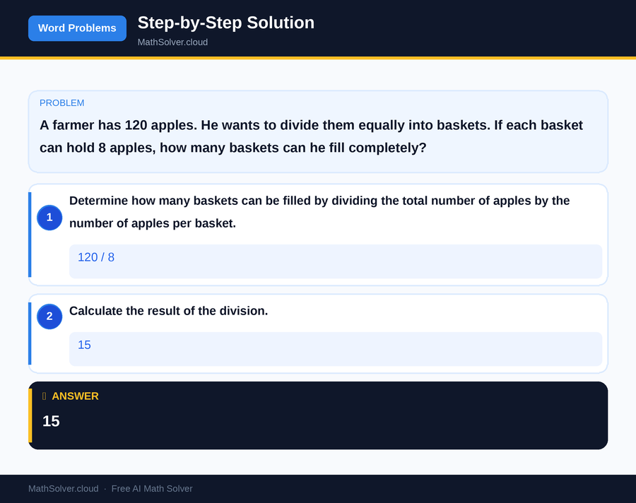 MathSolver solving example 1 — Word Problems & Homework