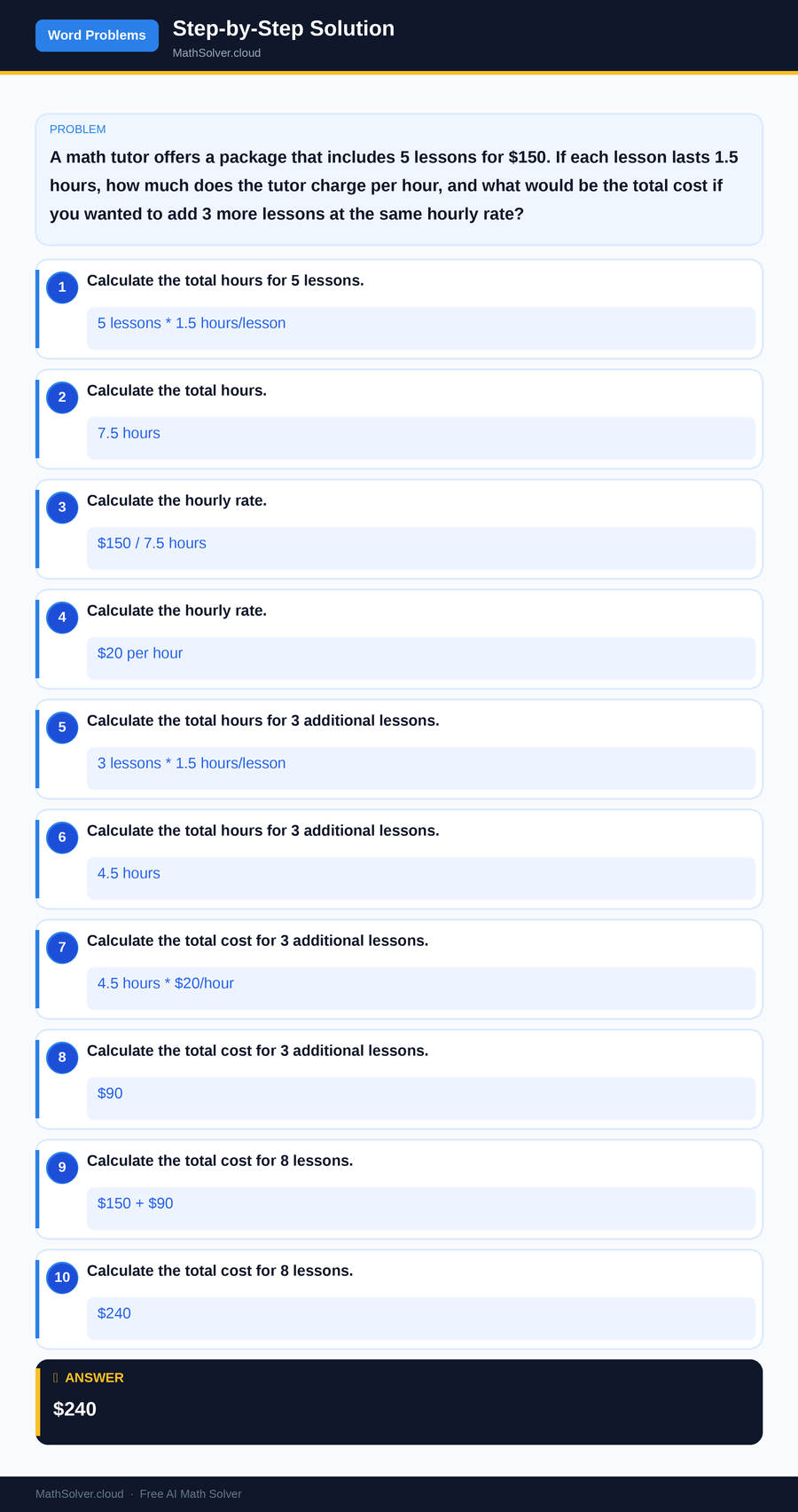 MathSolver solving example 2 — Word Problems & Homework