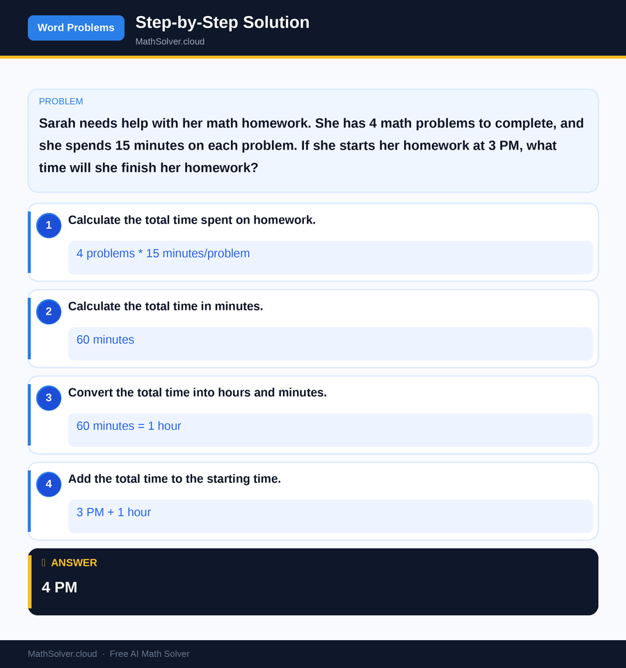 MathSolver solving example 1 — Word Problems & Homework