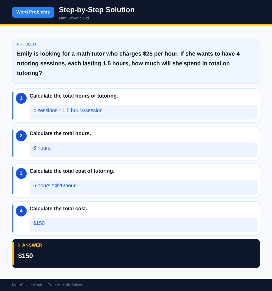 MathSolver solving example 1 — Word Problems & Homework
