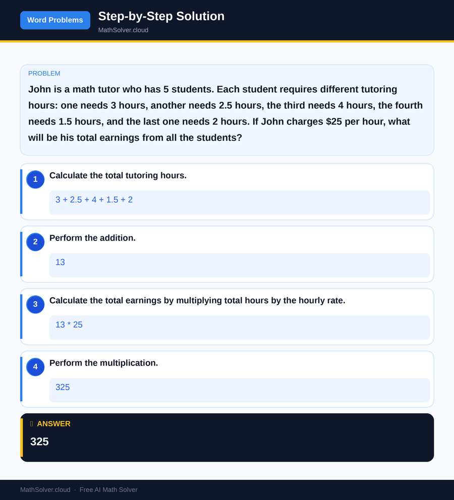MathSolver solving example 2 — Word Problems & Homework