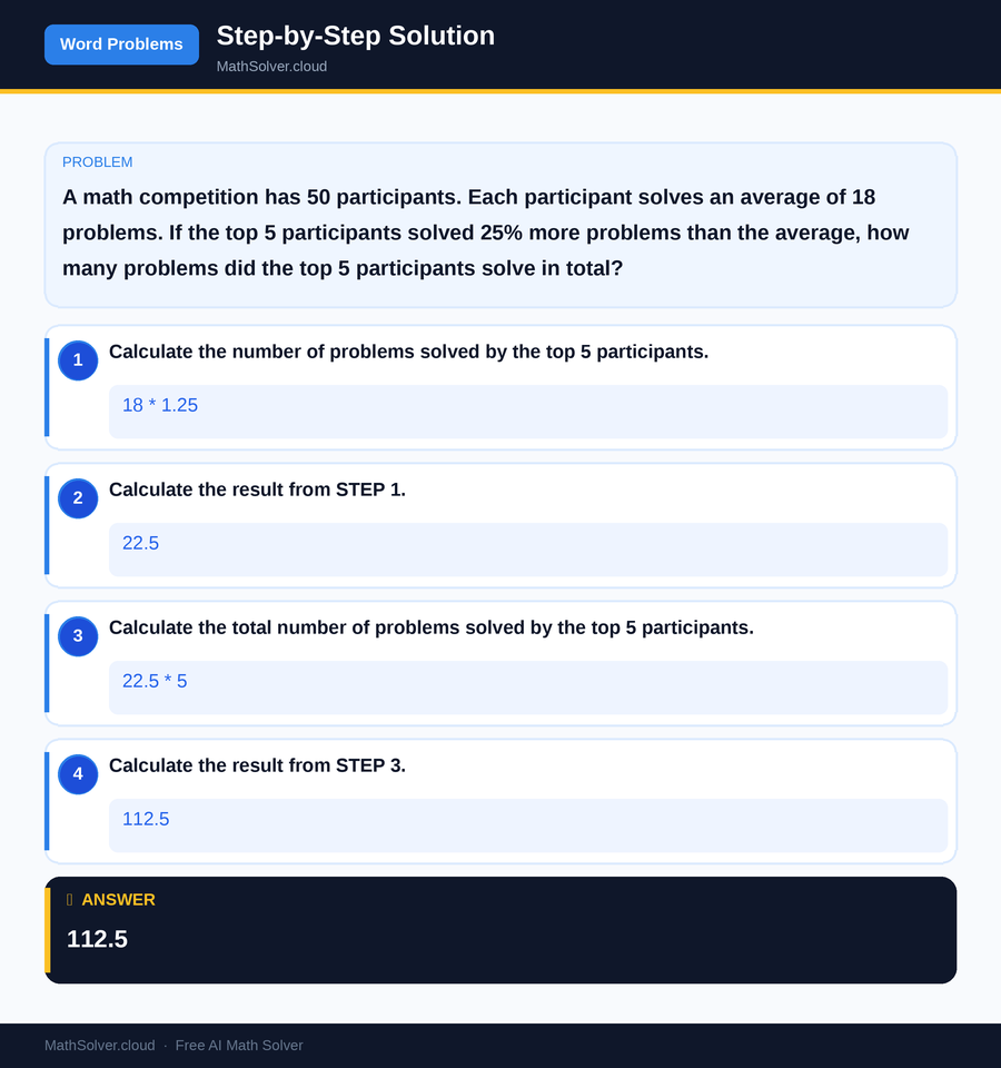 MathSolver solving example 2 — Word Problems & Homework
